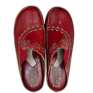 SPRING STEP LARTISTE Red‎ Leather Floral Clogs Mule Shoes Size 37